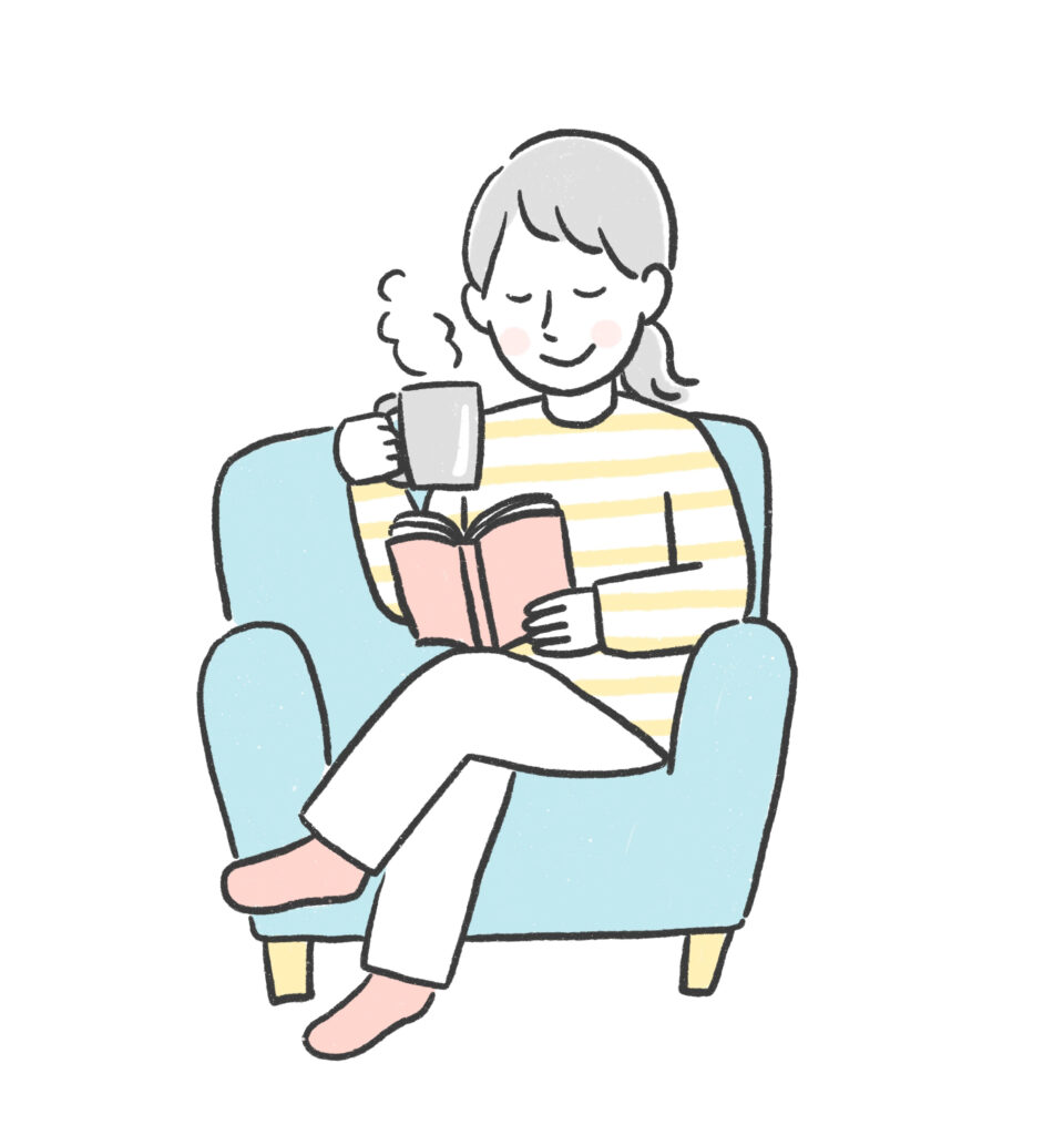 一人読書を楽しむ女性のイラスト
