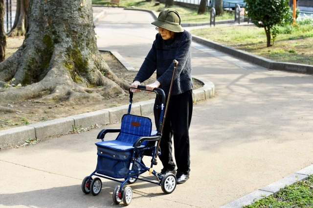 シルバーカーを押す女性