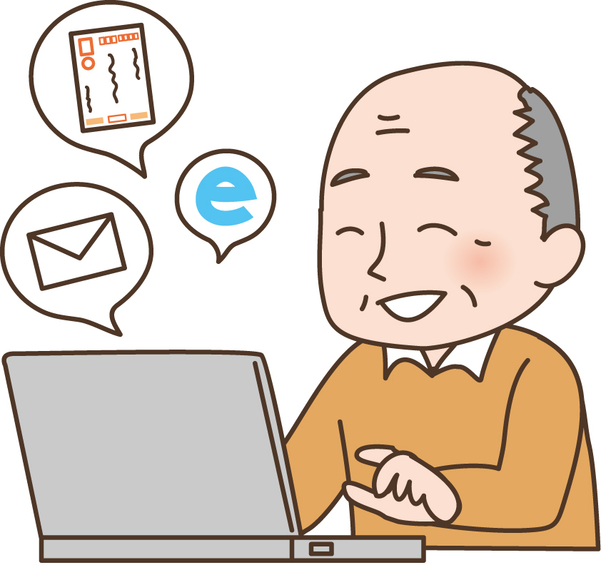 パソコンを使って副業にかける高齢者