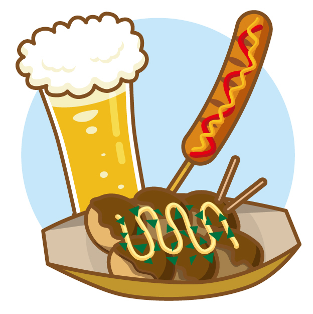 ビールにたこやき、フランクフルト