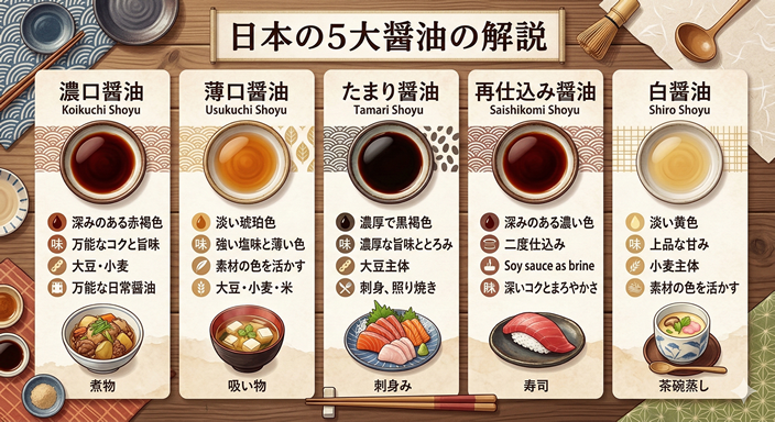 醤油の種類は大きく5種類ある