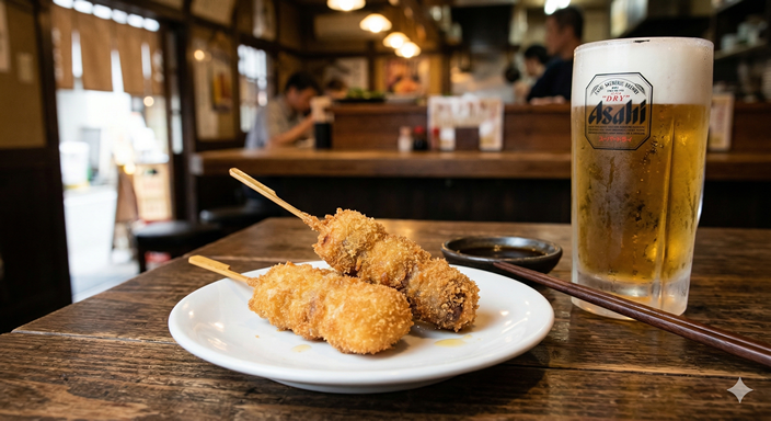 串カツにビール